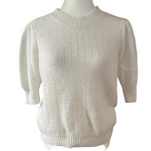 Sara Corsi White Pointelle Knit Mohair Blend Blouse US S